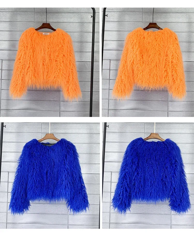 Women Imitation Sheep Faux Short Coat Thermal Slim Fit Loose Elegant High Street Button Jacket Round Neck 2026 Winter Outwear