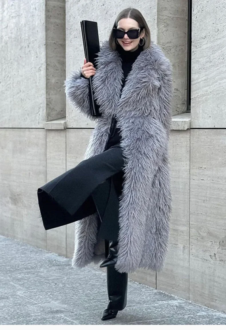 Faux Fur Long Coats Women Y2k Thick Warm Coat Furry Turn Down Collar Y2k Streetwear Jacket Elegant Autumn Winter Maxi Jackets