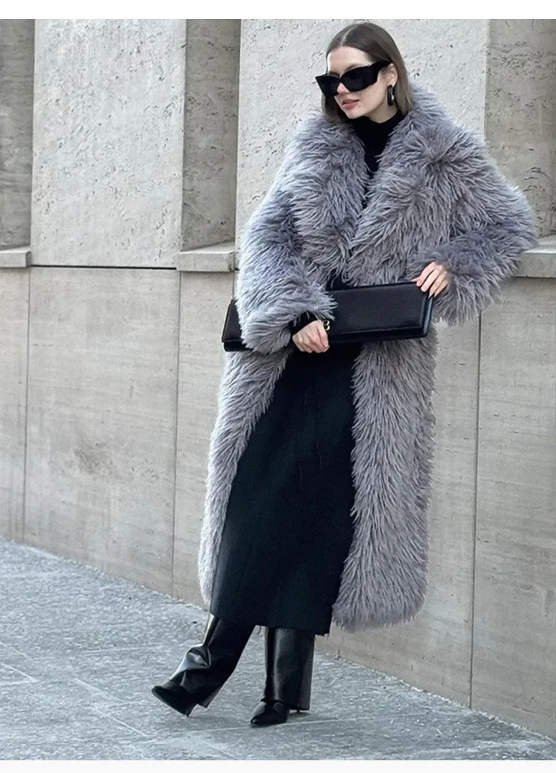 Faux Fur Long Coats Women Y2k Thick Warm Coat Furry Turn Down Collar Y2k Streetwear Jacket Elegant Autumn Winter Maxi Jackets