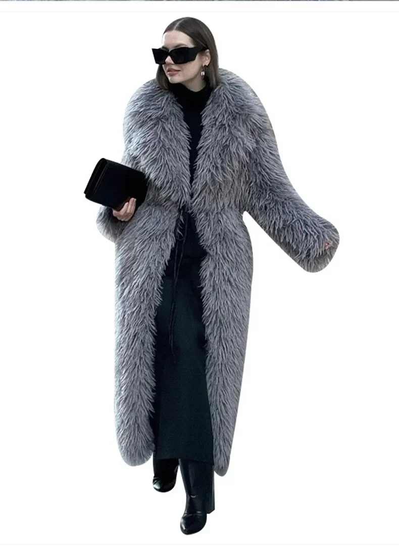 Faux Fur Long Coats Women Y2k Thick Warm Coat Furry Turn Down Collar Y2k Streetwear Jacket Elegant Autumn Winter Maxi Jackets