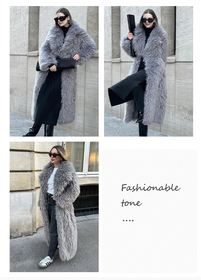 Faux Fur Long Coats Women Y2k Thick Warm Coat Furry Turn Down Collar Y2k Streetwear Jacket Elegant Autumn Winter Maxi Jackets