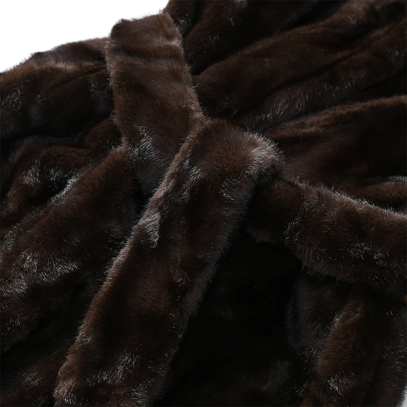 Brown Lace Up Faux Fur Coat Women Fashion Casual Full Sleeve Fluffy Loose Striped Long Coats Lady Winter Daily Street Jacket
