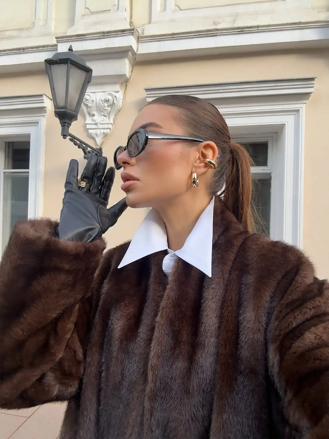 Brown Lace Up Faux Fur Coat Women Fashion Casual Full Sleeve Fluffy Loose Striped Long Coats Lady Winter Daily Street Jacket