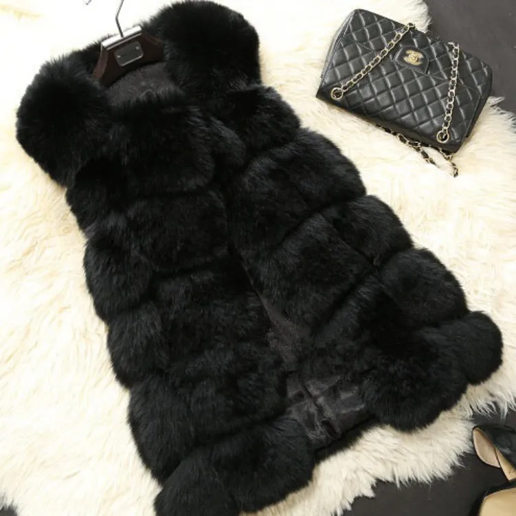 ZADORIN Hotsale Female Fur Waistcoat Winter Fluffy Faux Fur Vest Women O-Neck Spliced Sleeveless Long Faux Fur Coat Woman Vests