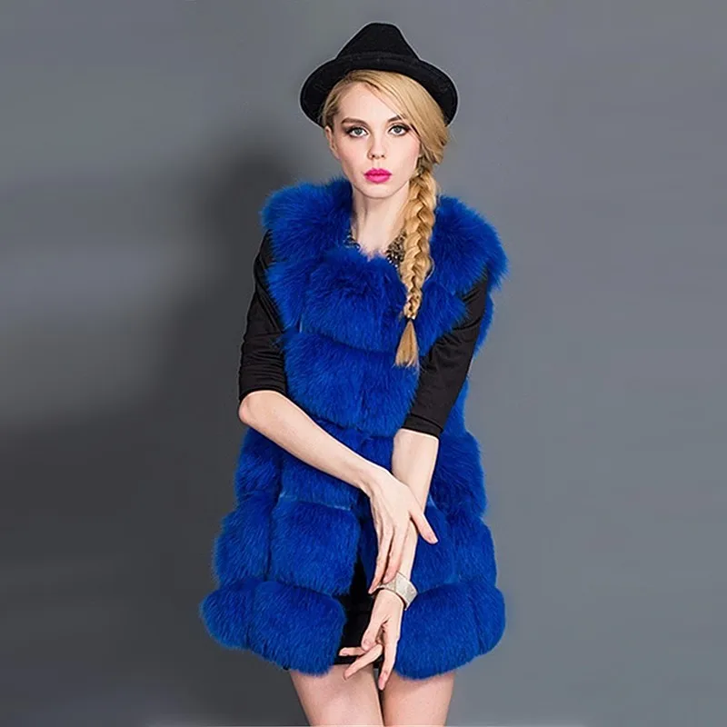 ZADORIN Hotsale Female Fur Waistcoat Winter Fluffy Faux Fur Vest Women O-Neck Spliced Sleeveless Long Faux Fur Coat Woman Vests