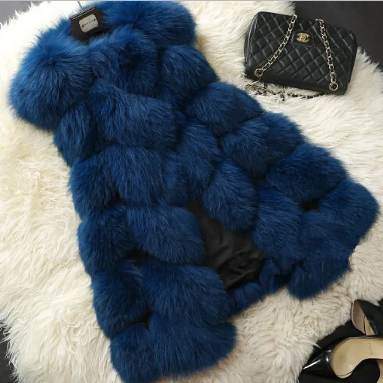 ZADORIN Hotsale Female Fur Waistcoat Winter Fluffy Faux Fur Vest Women O-Neck Spliced Sleeveless Long Faux Fur Coat Woman Vests