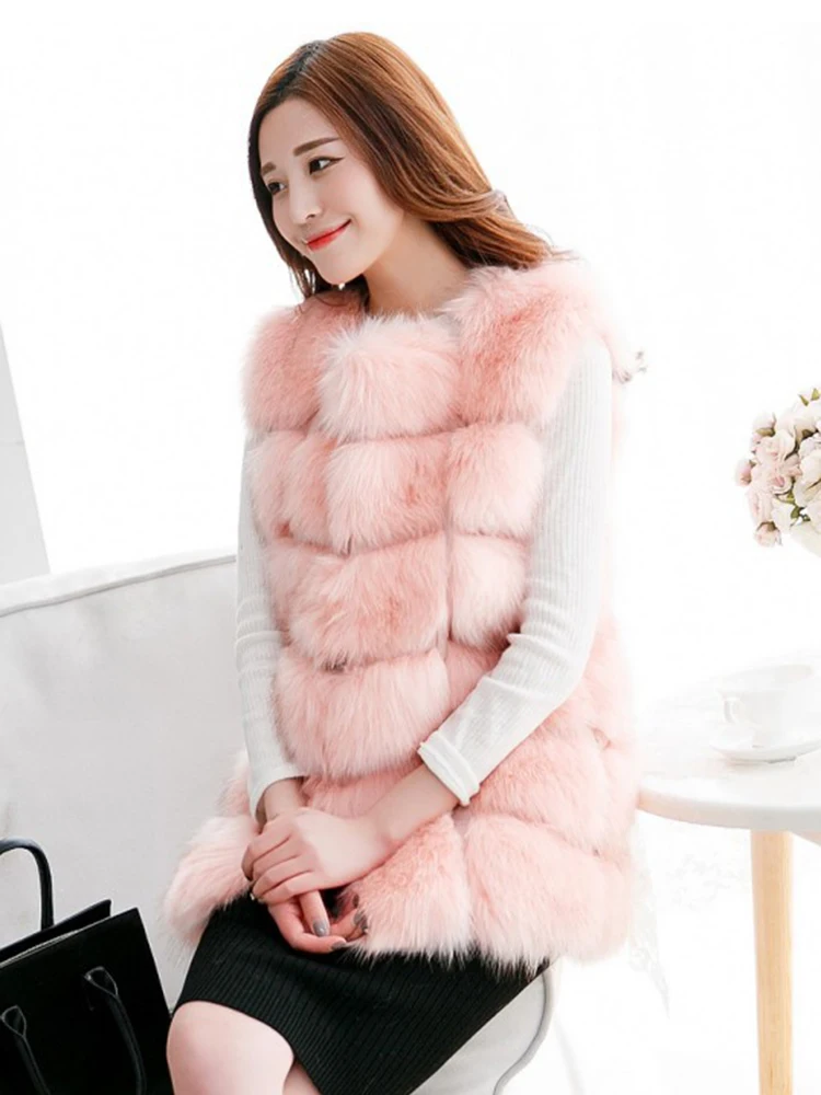 ZADORIN Hotsale Female Fur Waistcoat Winter Fluffy Faux Fur Vest Women O-Neck Spliced Sleeveless Long Faux Fur Coat Woman Vests
