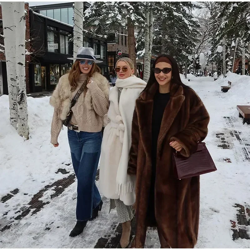 Women Solid Faux Fur Long Coats Fashion Lapel Full Sleeve Fluffy Luxury Loose Casual Outerwears 2026 Winter High Street Outwear