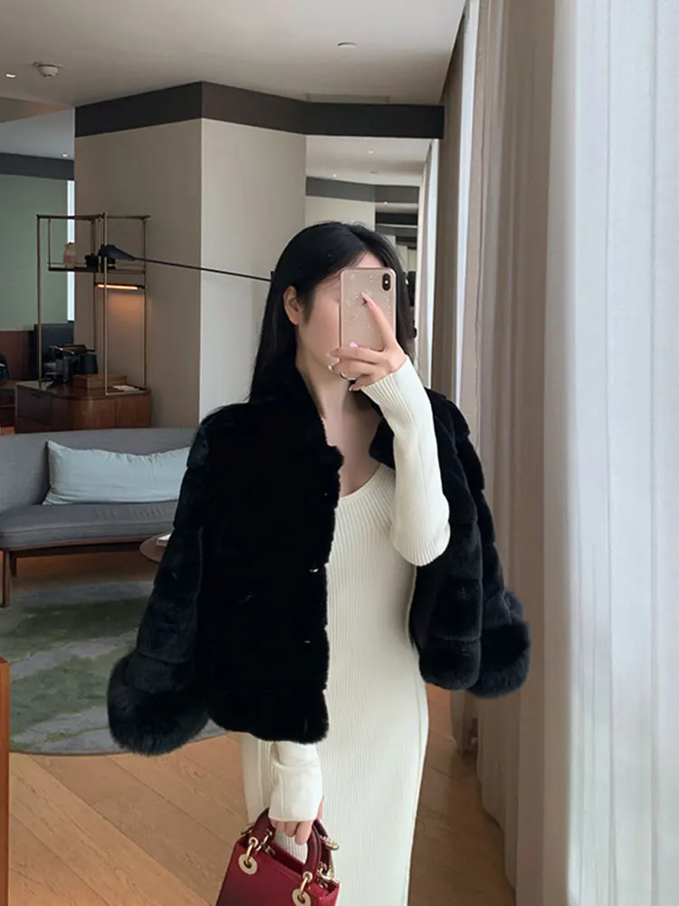 2026 Elegant Cropped Faux Fox Fur Coat for Women Autumn Winter Fashion Fluffy Cuff Warm Jacket Female Soft Cozy Plush Outerwear