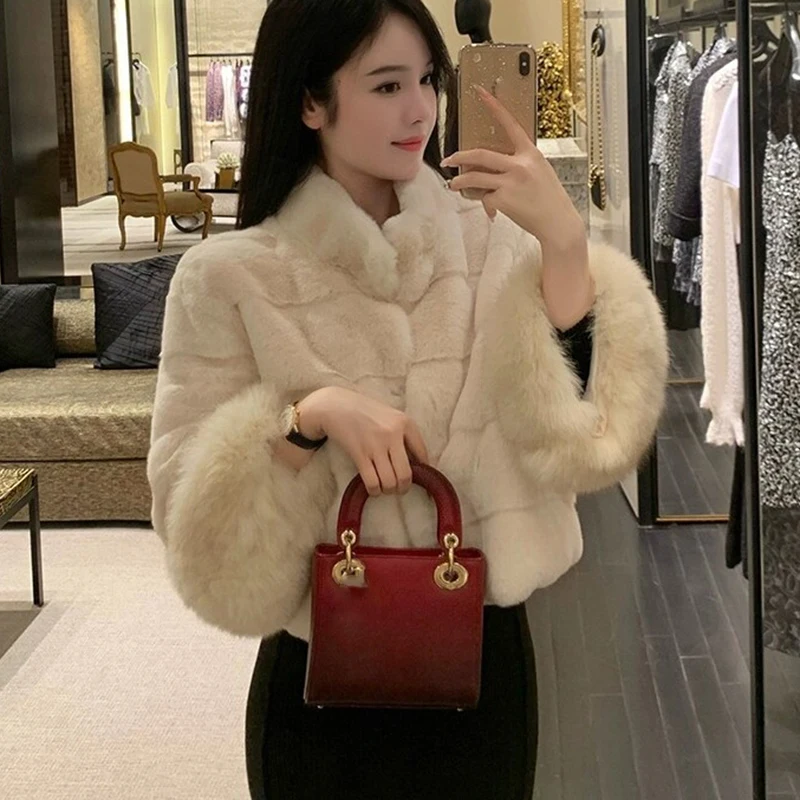 2026 Elegant Cropped Faux Fox Fur Coat for Women Autumn Winter Fashion Fluffy Cuff Warm Jacket Female Soft Cozy Plush Outerwear