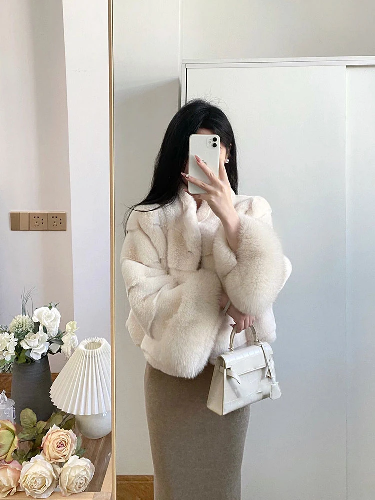 2026 Elegant Cropped Faux Fox Fur Coat for Women Autumn Winter Fashion Fluffy Cuff Warm Jacket Female Soft Cozy Plush Outerwear