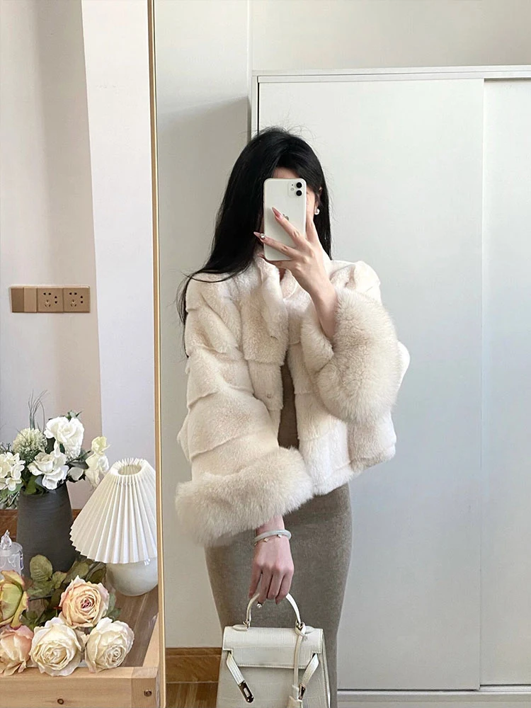 2026 Elegant Cropped Faux Fox Fur Coat for Women Autumn Winter Fashion Fluffy Cuff Warm Jacket Female Soft Cozy Plush Outerwear