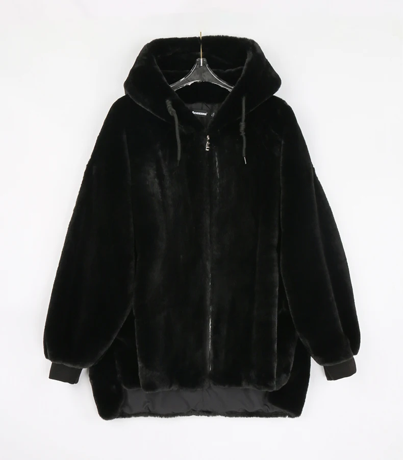 Nerazzurri Winter White Oversized Faux Fur Jacket Women with Hood Raglan Sleeve Zipper Korean Fashion Clothing for Womens 2021