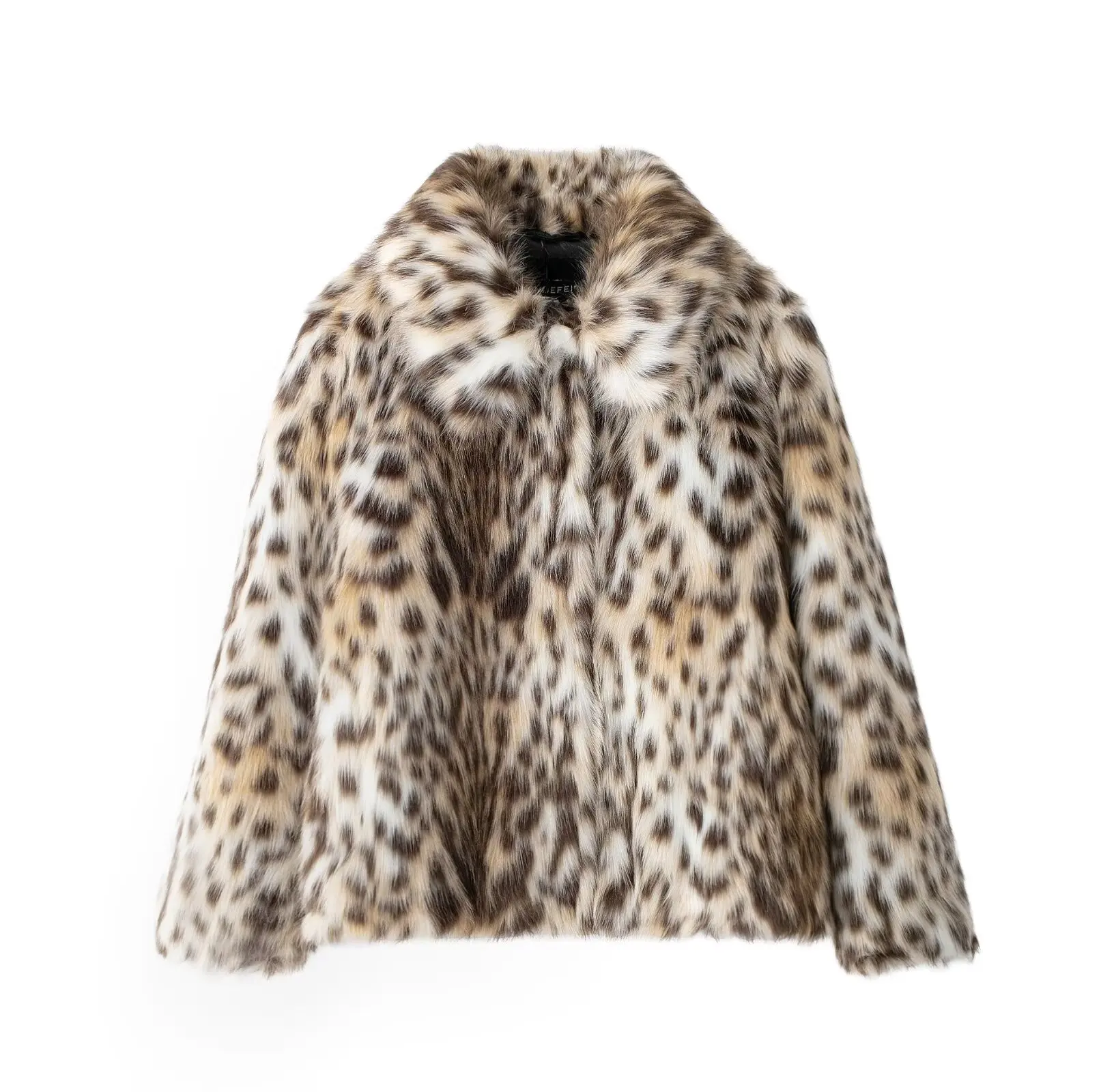 HH Woman Lapel Long Sleeves Side Pockets Casual Coat Women Winter Leopard Print Faux Fur Loose Slim Warm Coat Mujer