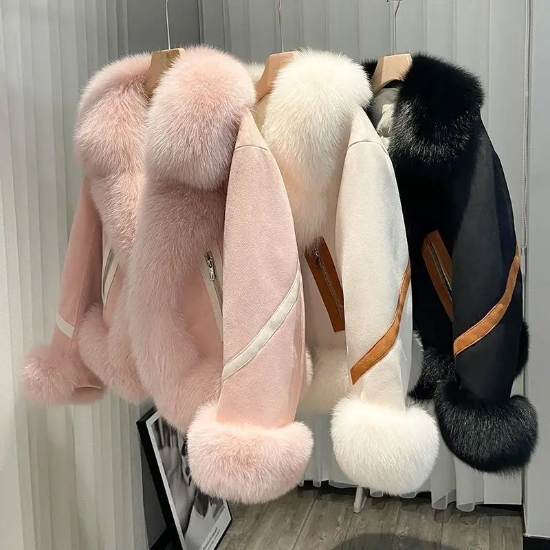 2025 new imitation fox fur coat women autumn winter fashion short Add cotton thick Warm suede overcoat Female slim Outwear T792