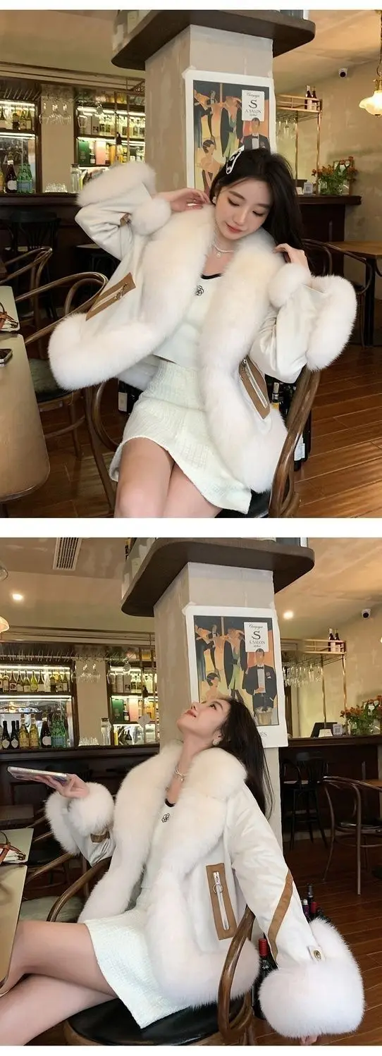 2025 new imitation fox fur coat women autumn winter fashion short Add cotton thick Warm suede overcoat Female slim Outwear T792