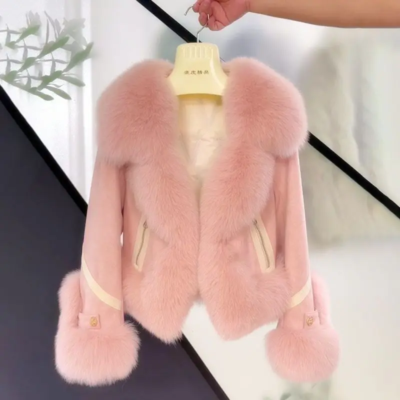 2025 new imitation fox fur coat women autumn winter fashion short Add cotton thick Warm suede overcoat Female slim Outwear T792