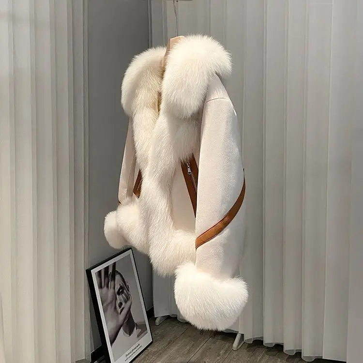 2025 new imitation fox fur coat women autumn winter fashion short Add cotton thick Warm suede overcoat Female slim Outwear T792