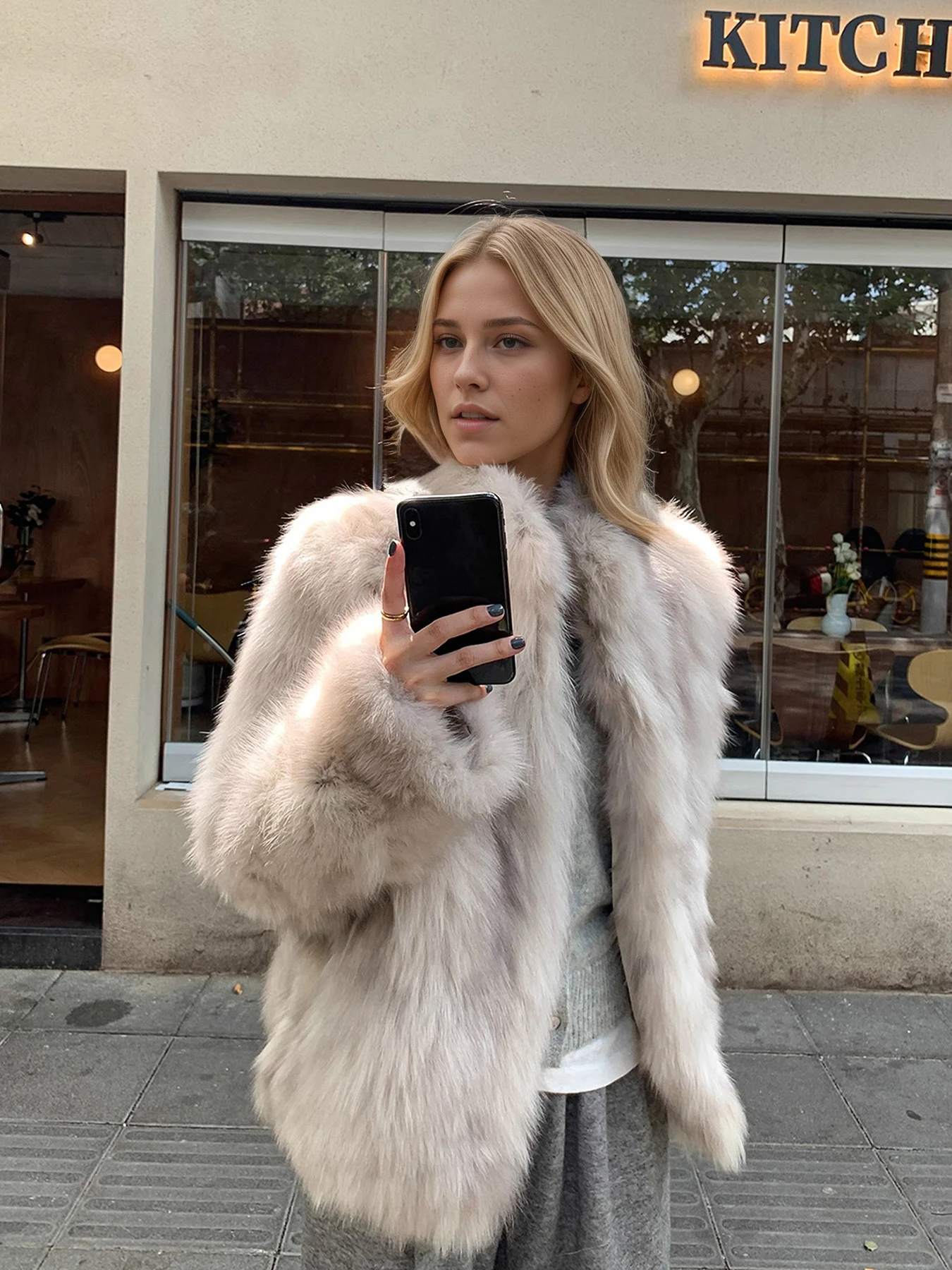 LIMO Ladies Short Faux Fur Jacket Lapel Collar Casual Loose Fit Fashion Fluffy Plush Outer Coat