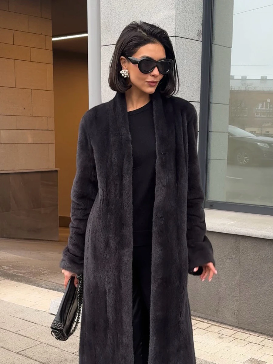 Women Winter Long Fluffy Faux Fur Coat 2026 Warm Camel Black Maxi Jacket Luxury Open Front Soft Plush Overcoat Chic