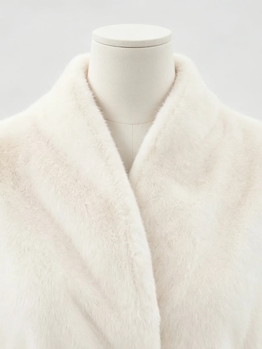 LIMO Women Faux Mink Fur Coat Wrap Belted Waist Stand Collar Long Sleeve Loose Warm Winter Elegant Ladies Plush Outerwear