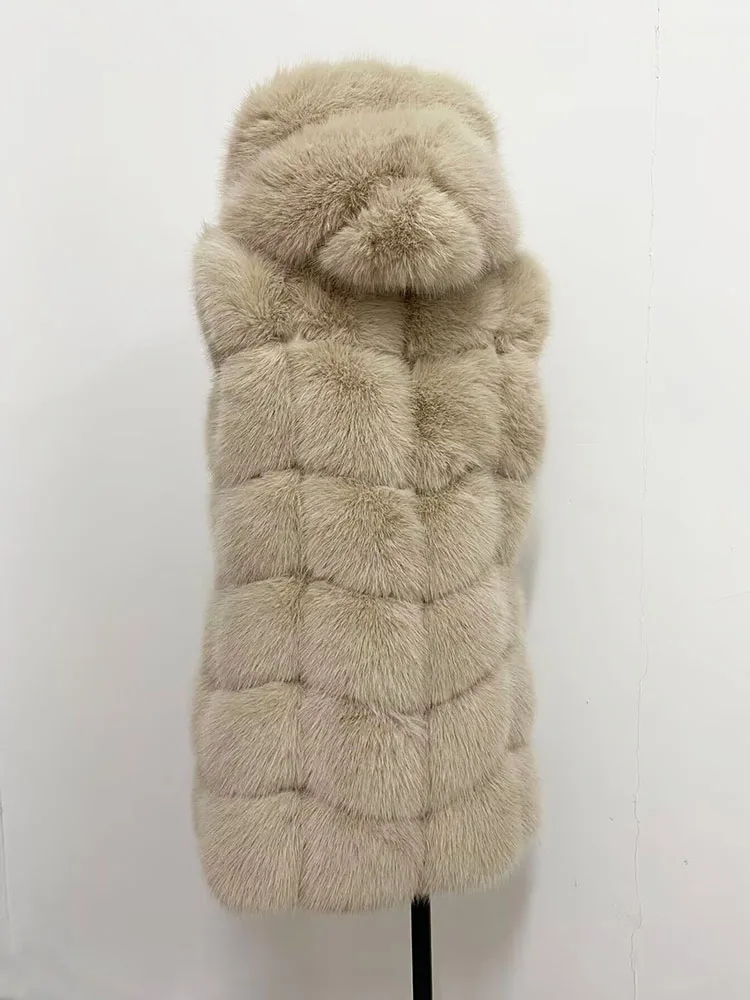 ZADORIN New Fashion Woman Sleeveless Faux Fur Coat Hooded Winter Fluffy Warm Faux Fur Vest Woman Faux Fur Coats and Jackets Tops
