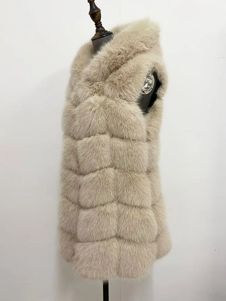 ZADORIN New Fashion Woman Sleeveless Faux Fur Coat Hooded Winter Fluffy Warm Faux Fur Vest Woman Faux Fur Coats and Jackets Tops
