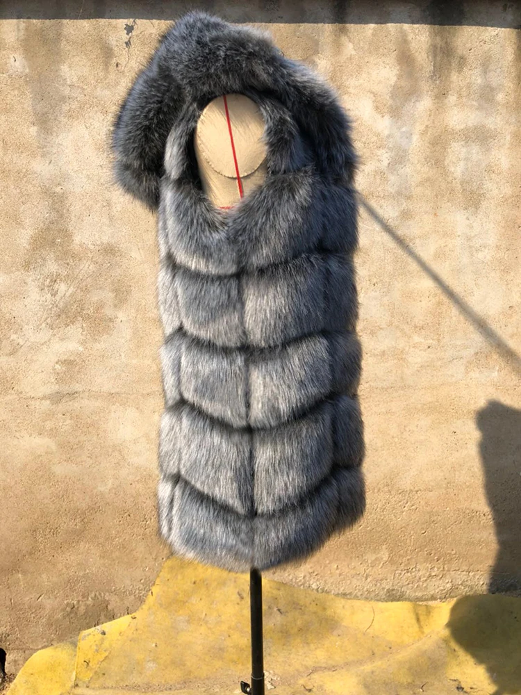 ZADORIN New Fashion Woman Sleeveless Faux Fur Coat Hooded Winter Fluffy Warm Faux Fur Vest Woman Faux Fur Coats and Jackets Tops
