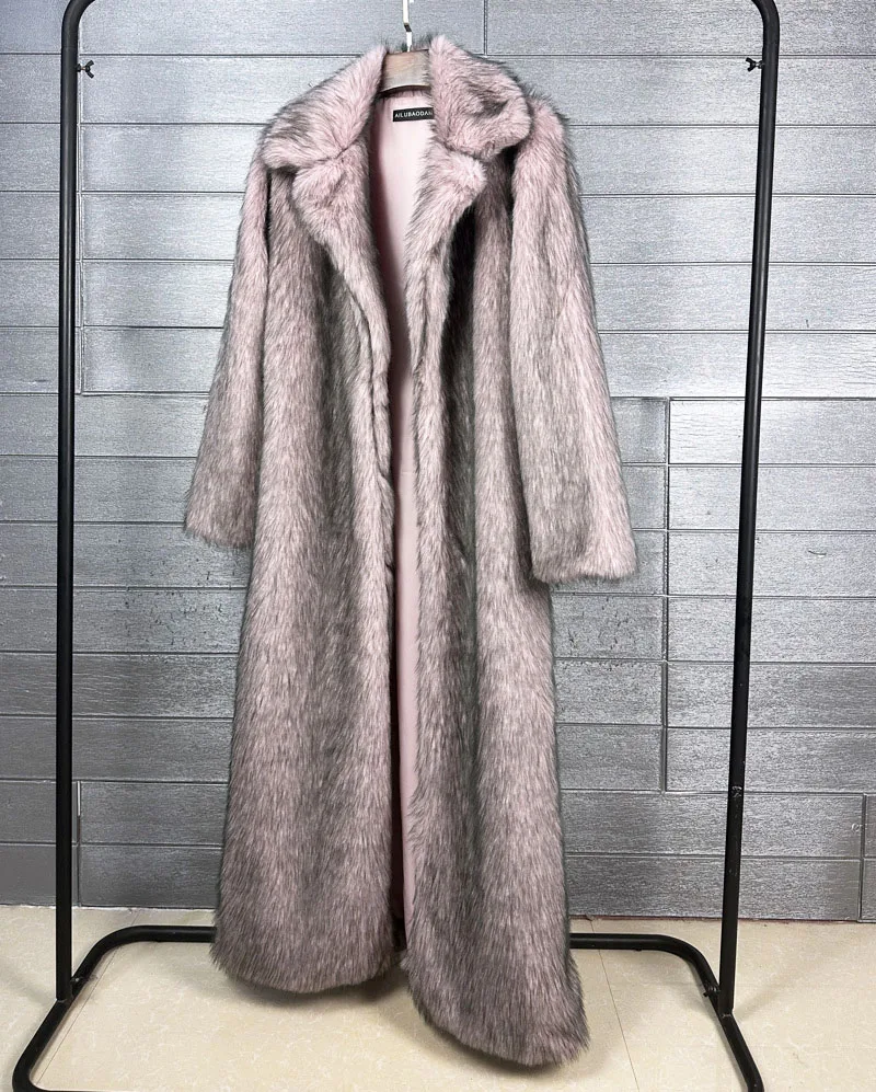 ZADORIN 130cm Long Luxury Lapel Faux Fur Coat Woman Y2K Clothes Thick Warm Fluffy Jacket Women Winter Faux Fur Coats Outerwears
