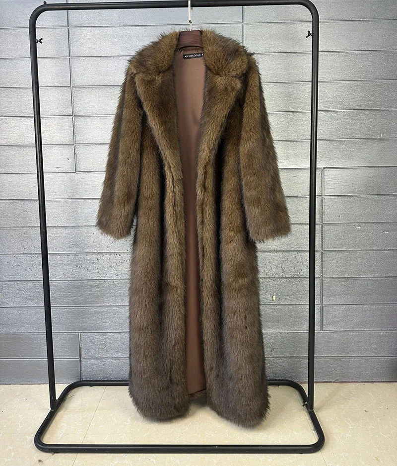 ZADORIN 130cm Long Luxury Lapel Faux Fur Coat Woman Y2K Clothes Thick Warm Fluffy Jacket Women Winter Faux Fur Coats Outerwears