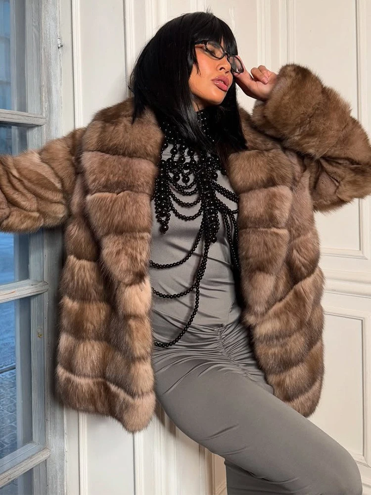 Luxury Two-tone Faux Fur Short Coat Women Fashion Full Sleeve Loose Warm Cropped Jackets Lady Winter Daily Highstreet Outerwear
