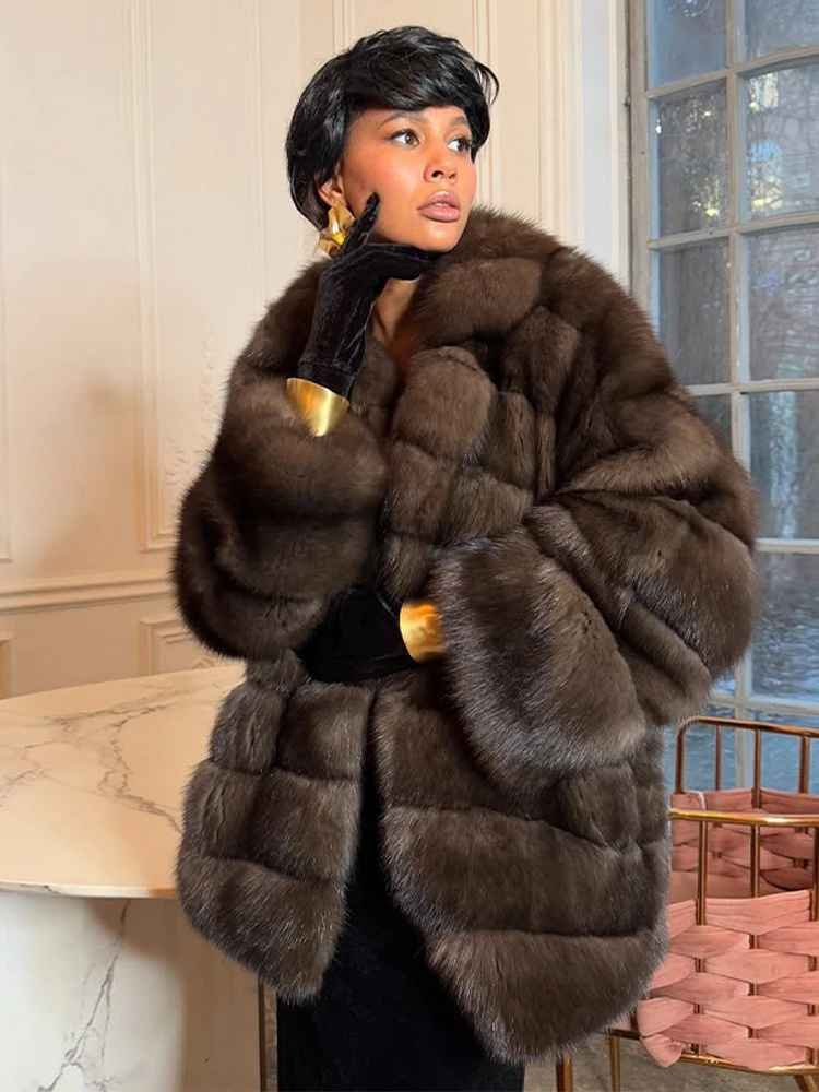 Luxury Two-tone Faux Fur Short Coat Women Fashion Full Sleeve Loose Warm Cropped Jackets Lady Winter Daily Highstreet Outerwear