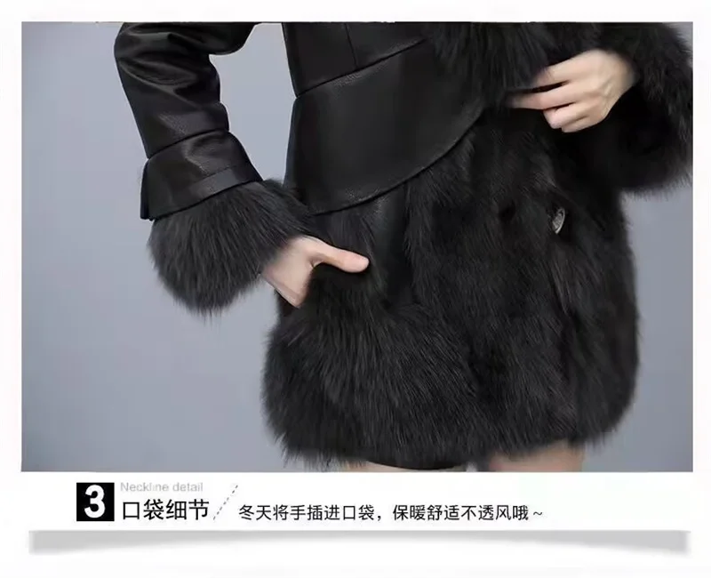2025 Women Mid-Long Style Faux Fur Jacket Winter Female Pu Leather Splicing Fur Outwear Ladies Long Sleeve Thicken Warm Fur Coat