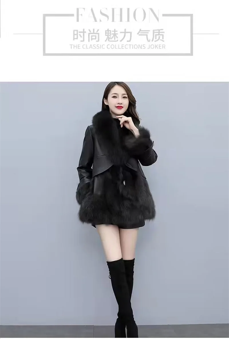 2025 Women Mid-Long Style Faux Fur Jacket Winter Female Pu Leather Splicing Fur Outwear Ladies Long Sleeve Thicken Warm Fur Coat