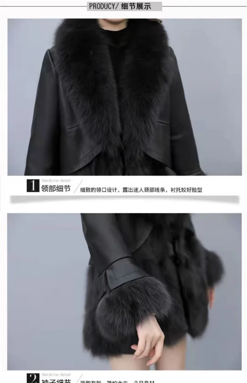 2025 Women Mid-Long Style Faux Fur Jacket Winter Female Pu Leather Splicing Fur Outwear Ladies Long Sleeve Thicken Warm Fur Coat