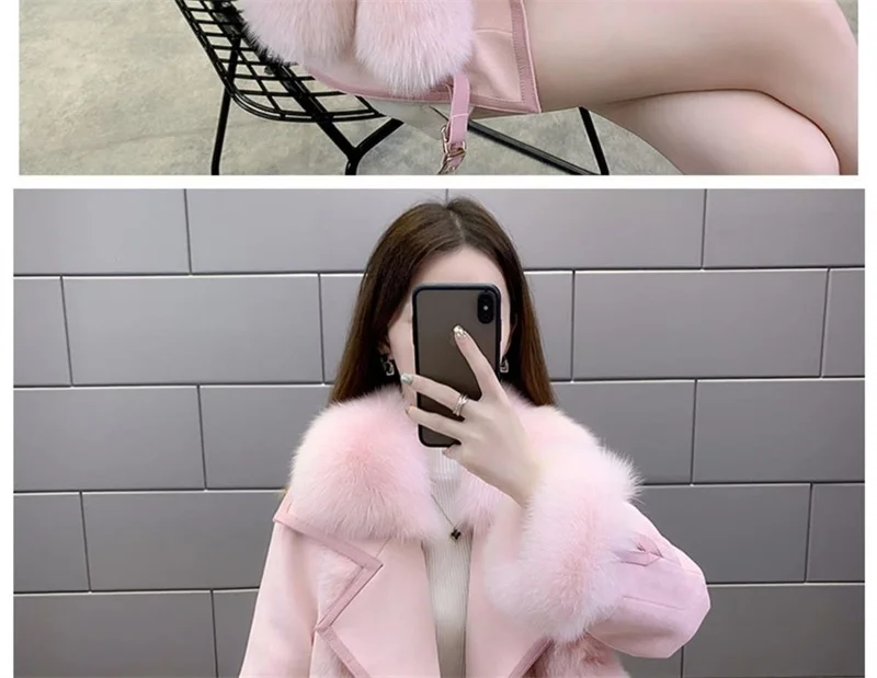 2025 Women Mid-Long Style Faux Fur Jacket Winter Female Pu Leather Splicing Fur Outwear Ladies Long Sleeve Thicken Warm Fur Coat