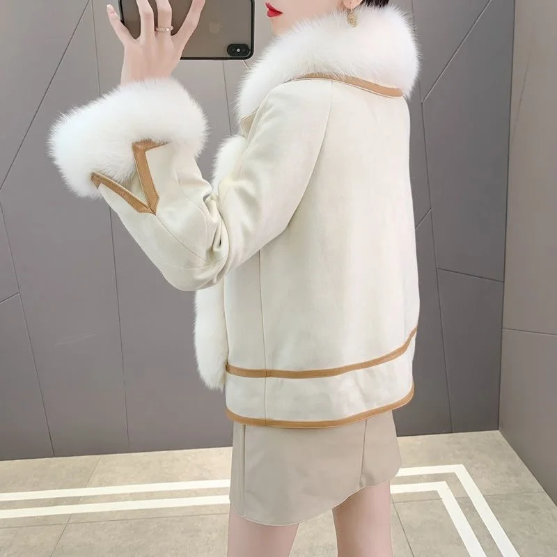 2025 Women Mid-Long Style Faux Fur Jacket Winter Female Pu Leather Splicing Fur Outwear Ladies Long Sleeve Thicken Warm Fur Coat