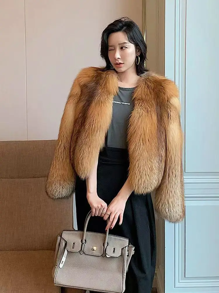 Women's fur coat short style fashion imitation fox hair whole fur coat autumn winter new casual lady jacket