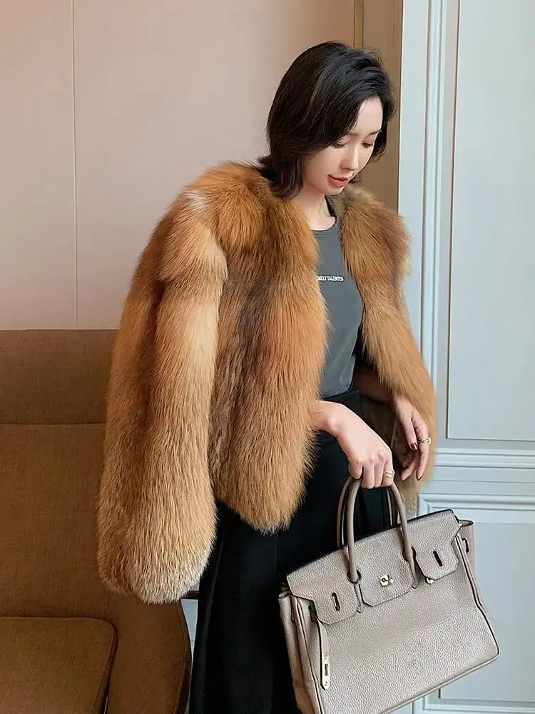Women's fur coat short style fashion imitation fox hair whole fur coat autumn winter new casual lady jacket