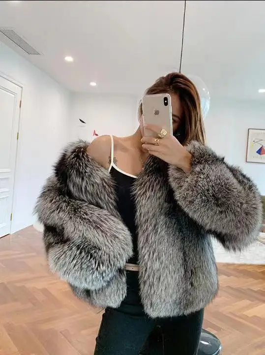 Women's fur coat short style fashion imitation fox hair whole fur coat autumn winter new casual lady jacket