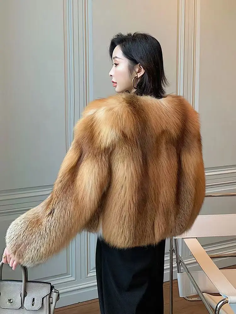 Women's fur coat short style fashion imitation fox hair whole fur coat autumn winter new casual lady jacket