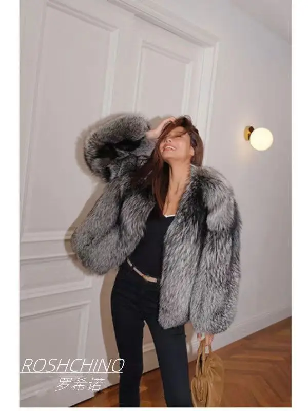 Women's fur coat short style fashion imitation fox hair whole fur coat autumn winter new casual lady jacket