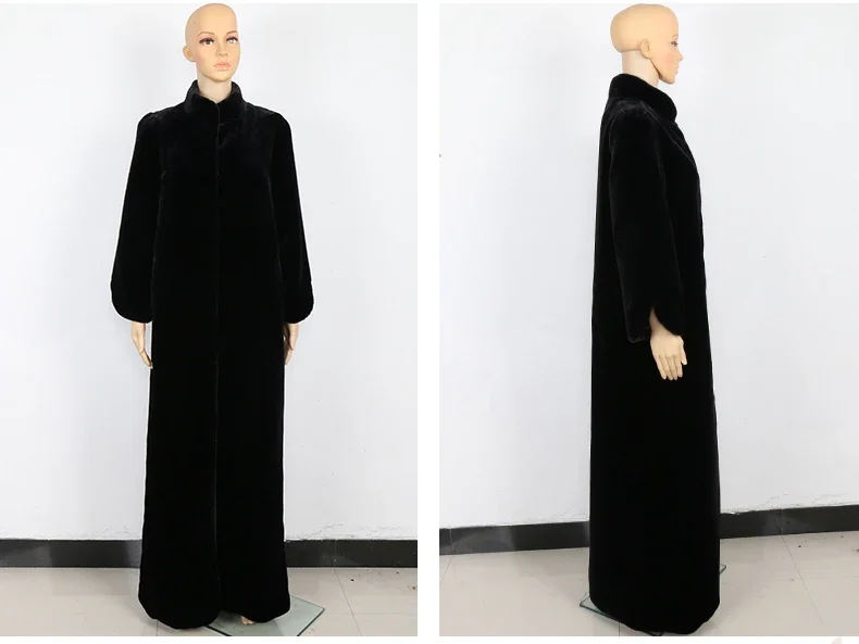 Nerazzurri Floor Length Fluffy Faux Fur Coat Women Black Extra Long Warm Outerwear Winter Furry Fake Fur Overcoat 5xl 6xl 7xl