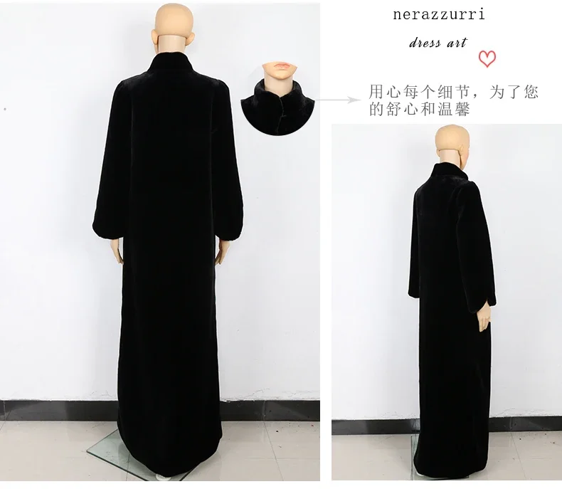 Nerazzurri Floor Length Fluffy Faux Fur Coat Women Black Extra Long Warm Outerwear Winter Furry Fake Fur Overcoat 5xl 6xl 7xl