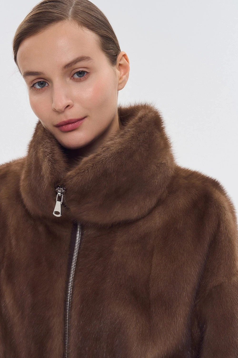 IG 2026 Women High Collar Zip Faux Mink Fur Jacket Short Loose Fit Long Sleeve Luxury Warm Winter Daily Fashion Outer Coat
