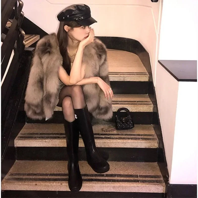 Autumn Women High End Solid Color Loose Faux Fur Coat Winter Lady Plush Outwear Korean Femme Fashion Long Sleeves Fur Top Jacket