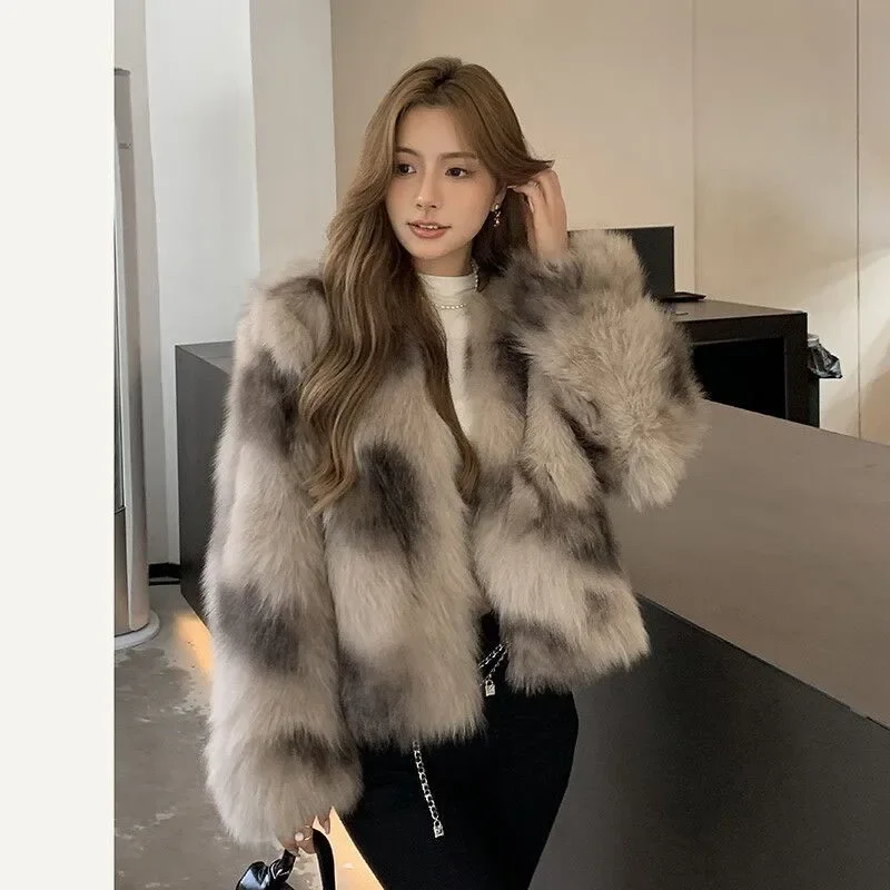 Autumn Women High End Solid Color Loose Faux Fur Coat Winter Lady Plush Outwear Korean Femme Fashion Long Sleeves Fur Top Jacket