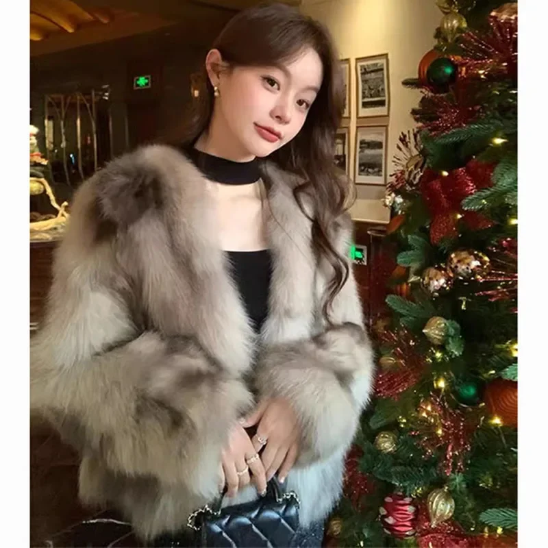 Autumn Women High End Solid Color Loose Faux Fur Coat Winter Lady Plush Outwear Korean Femme Fashion Long Sleeves Fur Top Jacket