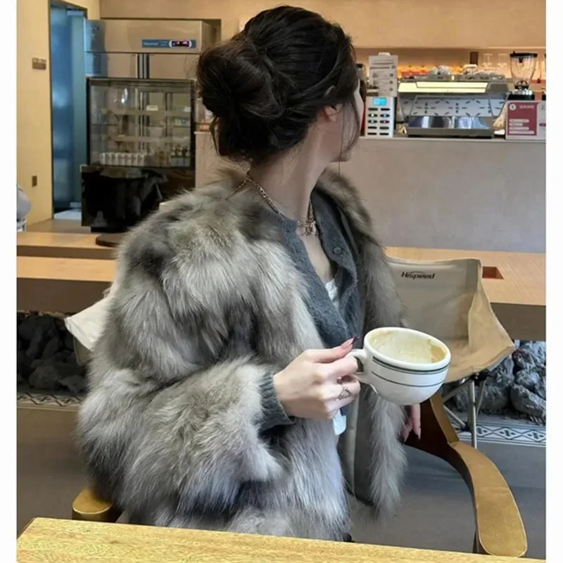Autumn Women High End Solid Color Loose Faux Fur Coat Winter Lady Plush Outwear Korean Femme Fashion Long Sleeves Fur Top Jacket
