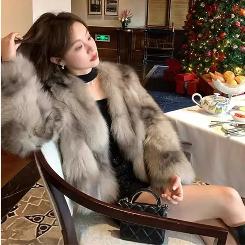 Autumn Women High End Solid Color Loose Faux Fur Coat Winter Lady Plush Outwear Korean Femme Fashion Long Sleeves Fur Top Jacket